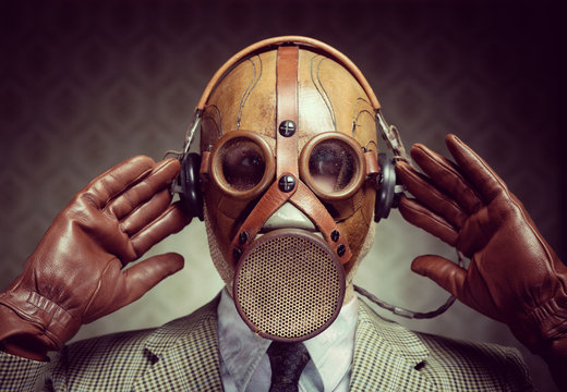 Vintage Gas Mask And Headphones