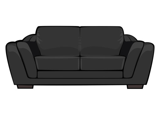 Vector Cartoon Black Couch Isolated On White Background
