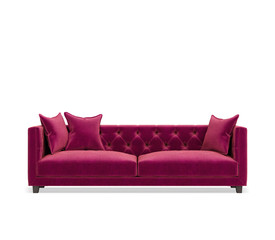 Isolated contemporary pink purple velvet  sofa