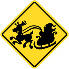 Warning sign about Santa Claus crossing the road in his sleigh