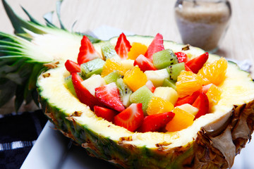Fruit salad in a pineapple..