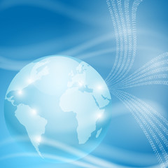 Stream of binary code to globe