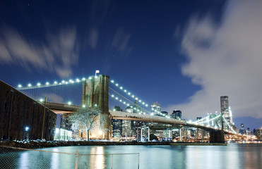 View of Brooklyn Bridge in New York City  at night