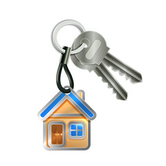 Keychain with house and two keys isolated