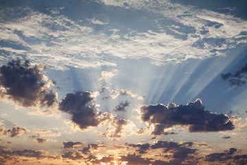 Sunset, clouds gathering, in the sky over Black Rock Desert, Nevada. 
