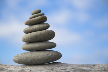 A pile of balancing smooth beach rocks near Rialto Beach, Olympic national park, in Washington, USA