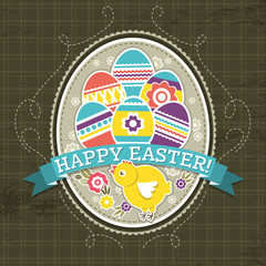 background with easter eggs and one chick, vector