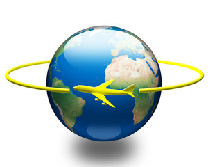 Mondo con aereo che orbita © The Creative Box