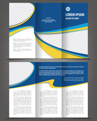 Vector empty trifold brochure print template blue design - obrazy, fototapety, plakaty