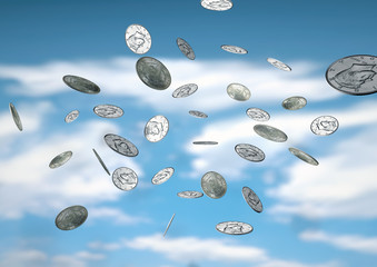 Dollar coins falling from the sky