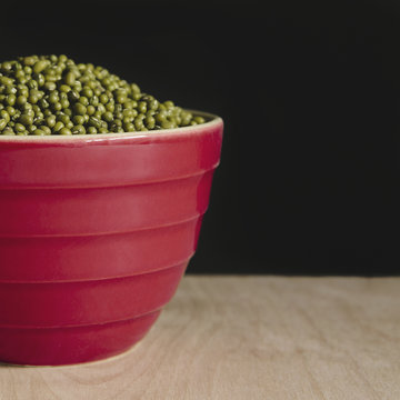 Bowl of mung beans (a legume also know as green gram or golden gram)