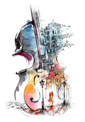 Foto op Plexiglas Schilderingen muziek en de stad