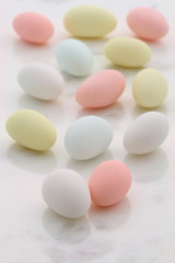 Jordan almonds on carrara marble