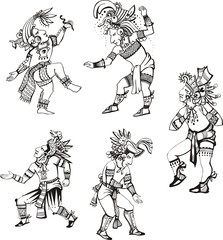 Fototapeta na wymiar Maya characters dancing