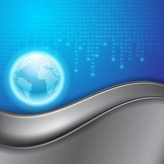 Stream of binary code with the globe.