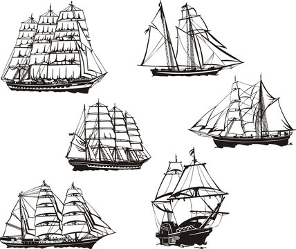 Sketches of sailing ships