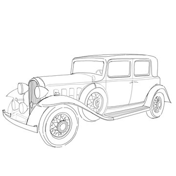 Old Classic Car Handmade Sketch Illustration