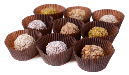 Set of chocolate candies isolated on white