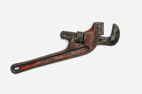 Used Tools. A worn and well used mole wrench or adjustable spanner. 