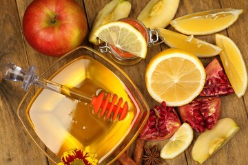 Sweet honey on wooden table