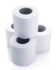Color toilet paper rolls isolated on white
