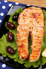 Tasty grilled salmon, close up