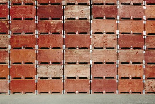 Large stack of fruit boxes for harvesting and storing apples, near Quincy