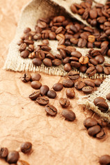 Coffee beans on table close-up