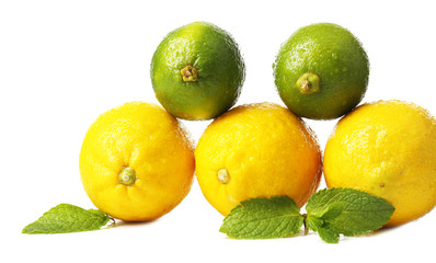 Lemons and limes, isolated on white
