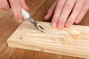 Wood carving tools close up