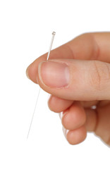 Hand holding needle for acupuncture