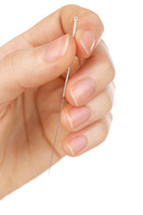 Hand holding needle for acupuncture