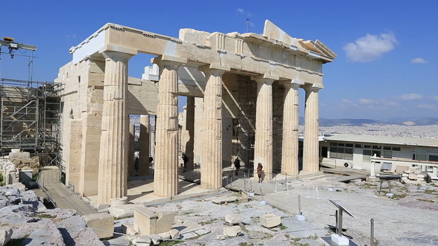 Tourist Visiting Ancient Acropolis in Athens Greece