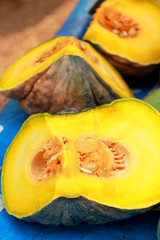 Fresh yellow pumpkin on the market