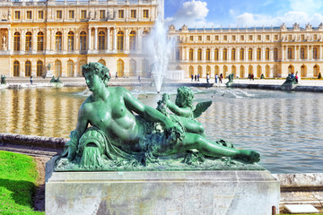 Pond in front of the Royal residence at Versailles near Paris in