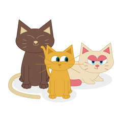 Cute Cartoon Cats Isolated On White Background