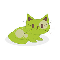 Cute Cartoon Cat Isolated On White Background