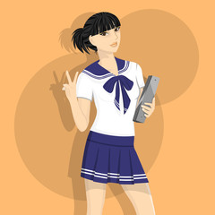 Japanese School Girl Illustration