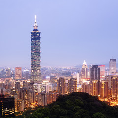 Fototapeta na wymiar Night view of Taipei`s downtown.