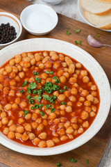 chickpeas stewed in tomato sauce, top view