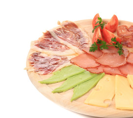 Close up of meat and cheese.