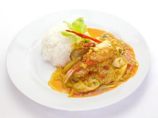 stir - fried crab with curry powder and white rice