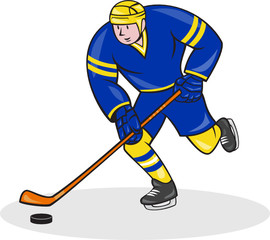 Obraz premium Ice Hockey Player Side With Stick Cartoon