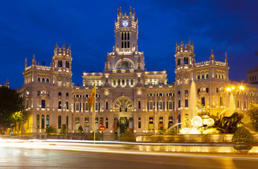 Obraz premium Palace of Communication in night. Madrid, Spain