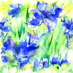 Seamless watercolor with corn-flowers