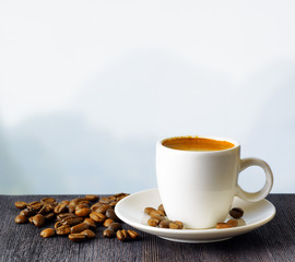 Cup of coffee on highlands background