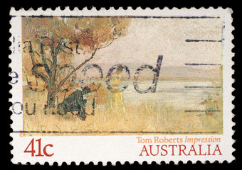 Stamp printed in Australia shows draw by Tom Roberts