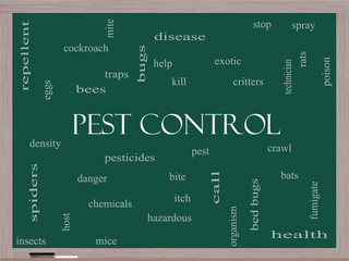 Pest Control Word Cloud Concept on a Blackboard