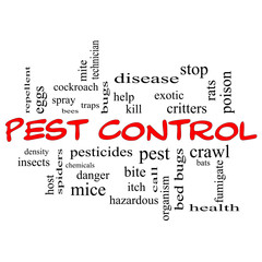 Pest Control Word Cloud Concept in red caps