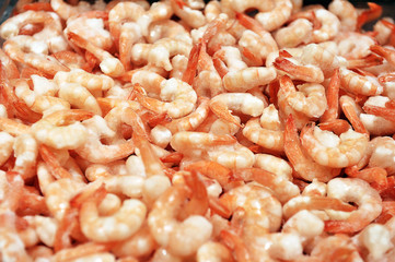 fresh peeled frozen peeled shrimp closeup